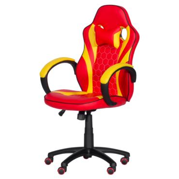 Геймърски стол ЛАГОС-снимка отстрани, червен и жълт цвят