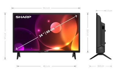 Телевизор Sharp 24FA2E, 24' LED HD 1366x768, 100 000:1, DVB-T/T2/C/S/S2, Active Motion 100, Speaker 2x3W, Dolby Digital, CI+, 3xHDMI, 2xUSB, Bluetooth, LAN, Video/Audio input (3 x RCA), 2 pole Stand