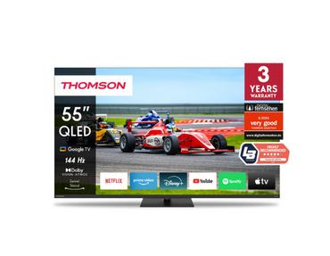 Телевизор Thomson Smart QLED Pro TV 55'; Google TV; 3840 x 2160 (4K UHD), DLED, 144 Hz, DVB-T/T2/C/S/S2, HDR10, Wi-Fi, Bluetooth, LAN, HDMI 4 (2.1), USB 2 (2.0) + 1 (3.0), Central Swivel Stand, Black