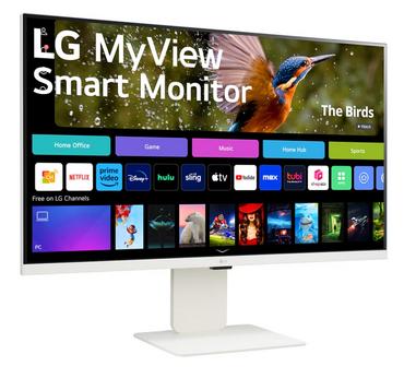 Монитор LG 32SR85U-W, 31.5' IPS Smart webOS, Full HD Web cam, AG, 5ms, 1000:1, 400cd/m, DCI-P3 95%, 4K UHD (3840x2160), ThinQ, HDR 10, HDMI, USB Type-C-PD 90W, Wi-Fi B/in, AirPlay 2, Bluetooth, Speakers 5W x 2, Height Adjustable, Tilt, White