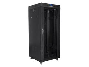 Комуникационен шкаф Lanberg rack cabinet 19' free-standing 27U / 600x600 self-assembly flat pack with glass door LCD, black