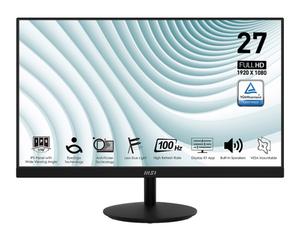 Монитор MSI PRO MP271A, 27', 1ms, 100Hz, IPS, 1920x1080 (FHD), 16:9, FLAT, Display Kit App, Adaptive-Sync, EyesErgo, Less Blue Light, 108% SRGB, AG, 300 nits, 1000:1, DP(1.2a), HDMI 1.4b, VGA, Line-in, Speakers 2x2W, Tilt, VESA, Black, 3.9kg