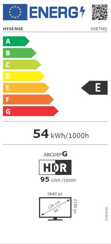 Телевизор Hisense 50' E7NQ, 4K Ultra HD 3840x2160, QLED, Quantum Dot, HDR 10+, HLG, Dolby Vision, DTS Virtual X, Smart TV, WiFi, Light Sensor, BT, Anyview Cast, 3xHDMI, 2xUSB, LAN, CI+, DVB-T2/C/S2, Black