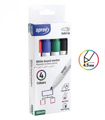 Опаковка с маркери за бяла дъска Spree 4 цвята