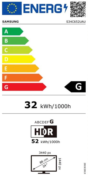 Монитор Samsung 34A652 , 34' VA LED, Curved 1000R, 100 Hz, 5 ms GTG, 3440x1440, 350 cd/m2, USB Type C, Display Port 1.2, HDMI 2.0, 3xUSB 3.0, USB-C, Black