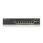 Комутатор ZyXEL GS1920-8HPv2, 10 Port Smart Managed Switch 8x Gigabit Copper and 2x Gigabit dual pers., hybrid mode, standalone or NebulaFlex Cloud, 130 Watt PoE, fanless