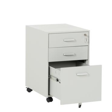 Метален контейнер J  BTL с 3 чекмеджета, с дръжки -  сив, сниман отпред, отворено долно чекмедже, празен