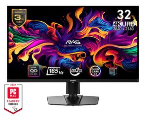 Монитор MSI MAG 321UP QD-OLED, 32', 0.03ms,165Hz, 3840x2160 (UHD), 16:9, Flat, Oled Care 2.0, FreeSync Premium Pro, Clear MR 9000, AR, 250 nits, DCR 150M:1, DP(1.4a), 2xHDMI 2.1, 1xTypeC DP alt. w/PD (15W), Pivot, Heigh Adj., Black, 9.1kg