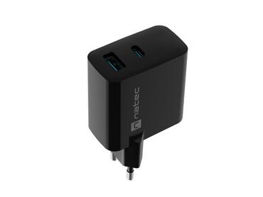 Адаптер Natec USB Charger  Ribera Gan 1X USB-A + 1X USB-C 65W, Black