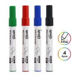 Маркер за бяла дъска Spree 4 цвята - зелен, червен, син, черен