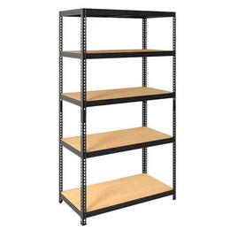 Снимка отпред – метален стелаж PMT 180x75x35 см с 5 дървени рафта