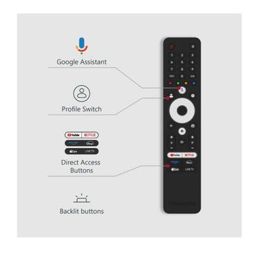 Телевизор Thomson Smart MiniLED TV 55'; Google TV; 3840 x 2160 (4K UHD), 1500000:1, LED, 144 Hz, DVB-T/T2/C/S/S2, HDR10, Wi-Fi, Bluetooth, LAN, HDMI 4 (2.1), USB 2 (2.0) + 1 (3.0), Central Stand, Black