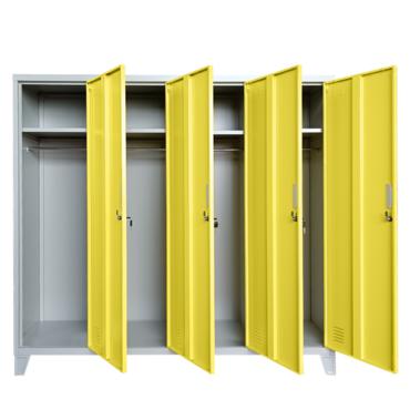 Метален гардероб BTL JZ с 4 отделения 150x159x40 см жълт с 4 отворени врати и 4 рафта