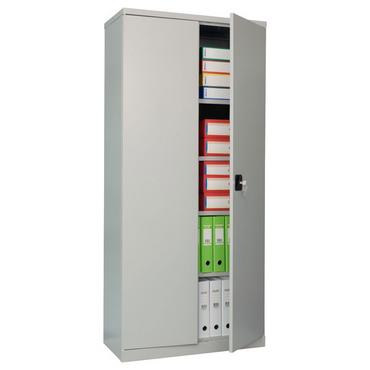 Архивен шкаф PMT с 5 отделения 186х85х40 см с леко отворена дясна врата и наредени класьори вътре