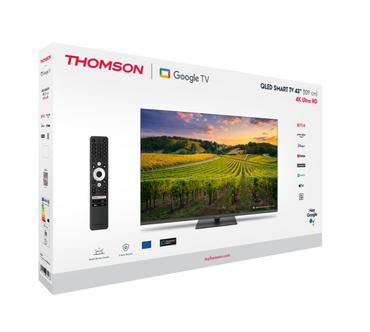 Телевизор Thomson Smart QLED TV 43'; Google TV; 3840 x 2160 (4K UHD), 4000:1, QLED, 60 Hz, DVB-T/T2/C/S/S2, HDR10, Hotel mode, Wi-Fi, Bluetooth, LAN, HDMI 2 (2.0) + 2 (2.1), USB 2 (2.0) + 1 (3.0), Central Swivel Stand, Dark gray