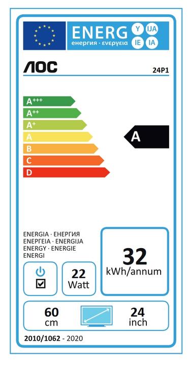 Монитор AOC 24P1, 23.8' Wide IPS LED, 5 ms, 1000:1, 50M:1 DCR, 250 cd/m2, FHD 1920x1080@60Hz, FlickerFree, Low Blue Light, Pivot, Heigh Adjust, USB, D-Sub, DVI, HDMI, DP, Headphone Out, Speakers, Black