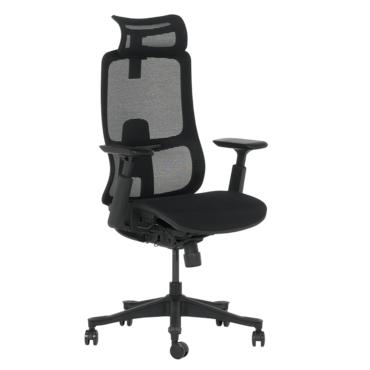 Работен стол АХИНОРА-снимка отпред, черна дамаска, черен меш