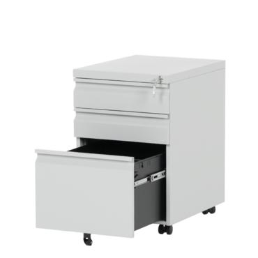 Метален контейнер K BTL с 3 чекмеджета - сив, с отворено долно чекмедже, празен, сниман от десен ъгъл