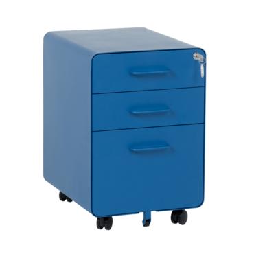 Метален контейнер A BTL с 3 чекмеджета- синьо, снимано от ляв ъгъл, със затворени чекмеджета