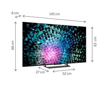 Телевизор Thomson Smart MiniLED TV 65'; Google TV; 3840 x 2160 (4K UHD), 1500000:1, LED, 144 Hz, DVB-T/T2/C/S/S2, HDR10, Wi-Fi, Bluetooth, LAN, HDMI 4 (2.1), USB 2 (2.0) + 1 (3.0), Central Stand, Black