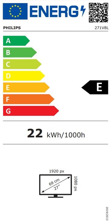 Монитор Philips 271V8L, 27' VA WLED, 1920x1080@75Hz, 4ms GtG, 250cd/m2, 3000:1, Mega Infinity DCR, Adaptive Sync, FlickerFree, Low Blue Mode, Tilt, D-SUB, HDMI