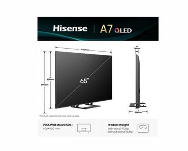 Телевизор Hisense 65' A7Q, 4K Ultra HD 3840x2160, QLED, HDR 10+, HLG, Dolby Vision, Dolby Atmos, Smart TV, Light Sensor, WiFi Direct, BT, Anyview Cast, 3xHDMI, 2xUSB, LAN, CI+, DVB-T2/C/S2, Black