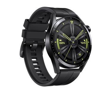 Часовник Huawei Watch GT 3 46mm, Active Jupiter-B19S, 1.43', Amoled, 466x466, PPI 326, 4GB, Bluetooth 5.2 supports BLE/BR/EDR, 5ATM, NFC, GPS, Battery 455 maAh, Black Fluoroelastomer Strap