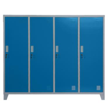 Метален гардероб BTL JZ с 4 отделения 150x159x40 см син с 4 затворени врати и заключване