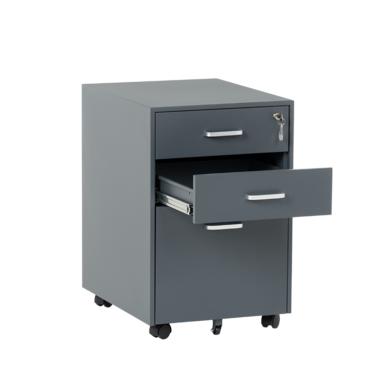 Метален контейнер J  BTL с 3 чекмеджета, с дръжки - графит, с отворено средно чекмедже, сниман отпред 