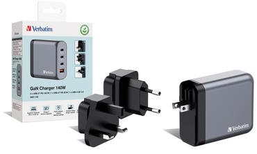 Зарядно устройство Verbatim GNC-140 GaN Charger 4 Port 140W USB A/C (EU/UK/US)