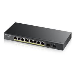 Комутатор ZyXEL GS1900-10HP v2, 8-port GbE L2 PoE Smart Switch + 2 SFP slots, 802.3at, desktop, fanless, 70 Watt