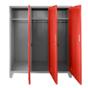 Метален гардероб детски BTL JZ с 3 отделения 150x120x40 см- снимат отпред, червен, отворен