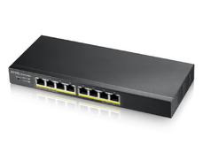 Комутатор ZyXEL GS1915-8EP, 8-port GbE PoE Smart hybrid mode Switch, standalone or NebulaFlex Cloud, 60 Watt 802.3at, desktop, fanless