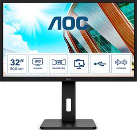 Монитор AOC Q32P2, 31.5' IPS WLED, 2560x1440@75Hz, 4ms GTG, 250cd/m2, 1000:1, 50M:1 DCR, Adaptive Sync, FlickerFree, Low Blue Light, 3Wx2, Tilt, Height Adjust, Pivot, Swivel, 2xHDMI, DP, USB hub