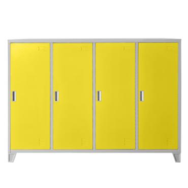 Метален гардероб детски BTL JZ с 4 отделения 130x160x40 см жълт с 4 затворени врати, сниман отпред