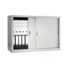 Архивен шкаф PMT с 2 отделения 83.2x121.5x45.8 см- с лявата врата плъзната до средата, пълен с класьори, сниман отпред