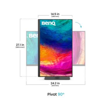 Монитор BenQ PD2706QN, 27', 100Hz, 4K IPS, AQCOLOR, Designer, Pantone, Nano Matte Panel, HDR10, 100% sRGB, Card Reader, HDMI (2.0), DP (1.4), USB-C (DP alt. PD 90W), USB Hub, 3.5 Jack, 2x 3W, Pivot, Height adj. 115mm, VESA 100
