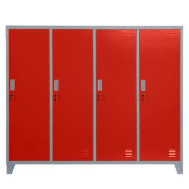 Метален гардероб BTL JZ с 4 отделения 150x159x40 см червен с 4 затворени врати и заключване