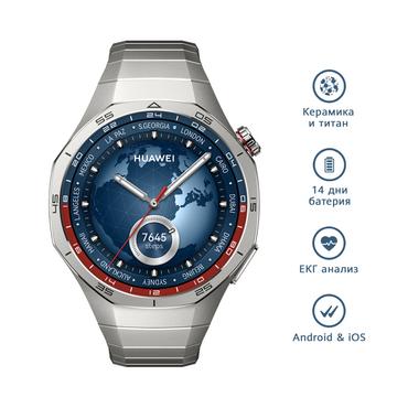 Часовник Huawei Watch GT5 Pro Vili-B29M, 1.43', Amoled, 466x466, PPI 326, BT5.2, BLE/BR/EDR, 524mAh, 40-meter free diving, HUAWEI TruSense System, ECG analysis, Battery life up to 14 days, Compatible with iOS and Android devices, Titanium