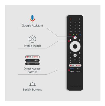 Телевизор Thomson Smart MiniLED TV 65'; Google TV; 3840 x 2160 (4K UHD), 1500000:1, LED, 144 Hz, DVB-T/T2/C/S/S2, HDR10, Wi-Fi, Bluetooth, LAN, HDMI 4 (2.1), USB 2 (2.0) + 1 (3.0), Central Stand, Black