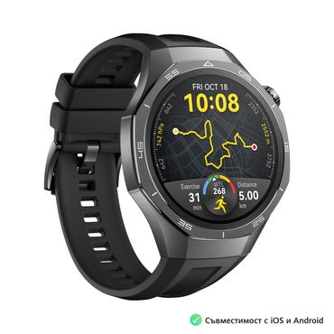 Часовник Huawei Watch GT5 Pro Vili-B29F, 1.43', Amoled, 466x466, PPI 326, BT5.2, BLE/BR/EDR, 524mAh, 40-meter free diving, HUAWEI TruSense System, ECG analysis, Battery life up to 14 days, Compatible with iOS and Android devices, Black Fluoroelastomer