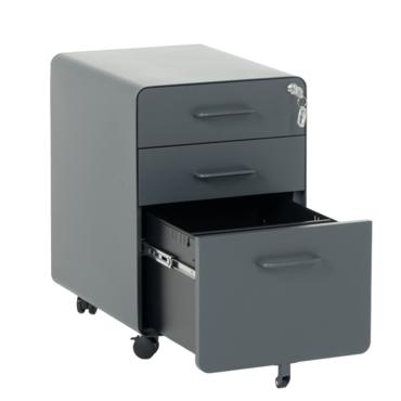 Метален контейнер A BTL с 3 чекмеджета - графит, снимано от ляв ъгъл, с отворено долно чекмедже, празен