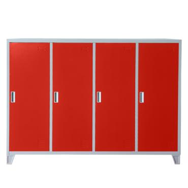 Метален гардероб детски BTL JZ с 4 отделения 130x160x40 см червен с 4 затворени врати, сниман отпред