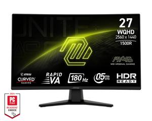 Монитор MSI  MAG 274CQF, 27', 0.5ms, 180Hz, Rapid VA,  2560x1440 (WQHD), 16:9, CURVE 1500R, Adaptive-Sync, 93% DCI-P3, AG, 300 nits, 5000:1, DCR 100M:1, DP(1.4), 2xHDMI 2.0b, Tilt, VESA, Black, 3.4kg