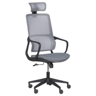 Директорски стол ВАРДЕНА-снимка отпред, сив меш, черна база