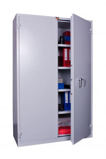 Архивен шкаф PMT  огнеупорен KL с 5 отделения 195x93x52 см- леко отворен, пълен с класьори, сниман отпред