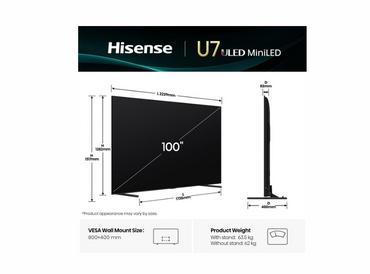 Телевизор Hisense, 100''  U7Q,ULED Smart, FALD, 165Hz, 5000:1,Quantum Dot, Dolby vision IQ,Vidaa, ADS, Black