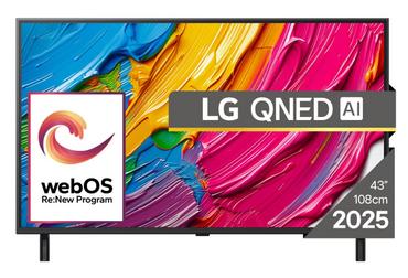 Телевизор LG 43QNED80A3A, 43' 4K QNED HDR Smart TV, 3840x2160, DVB-T2/C/S2, a7 AI Processor, HDR10 / HLG, webOS 25 ThinQ, VRR / ALLM / HGiG, 4K Upscaling, WiFi 5, Voice Controll, Bluetooth 5.1, AirPlay 2, LAN, CI, HDMI, SPDIF, Google Cast, 2 pole Stand