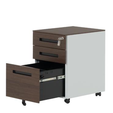 Метален контейнер K BTL с 3 чекмеджета - кафяв с черни дръжки, с отворено долно чекмедже, празен