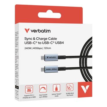Кабел Verbatim Sync & Charge USB-C to USB-C 240W 40 Gbps 120 cm